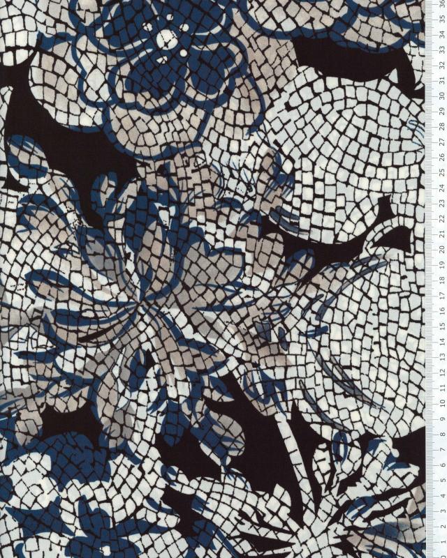 Stretch jersey mosaic flowers Blue - Tissushop