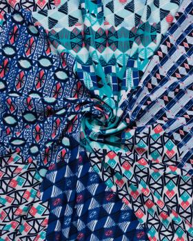 Jersey stretch motifs éthniques Bleu - Tissushop