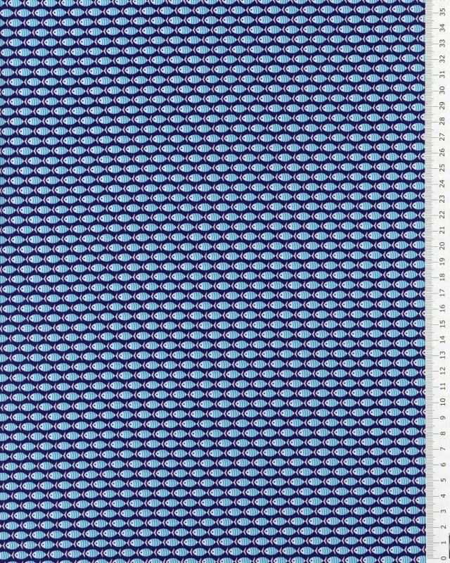 Popeline de coton petits poissons Bleu Marine - Tissushop