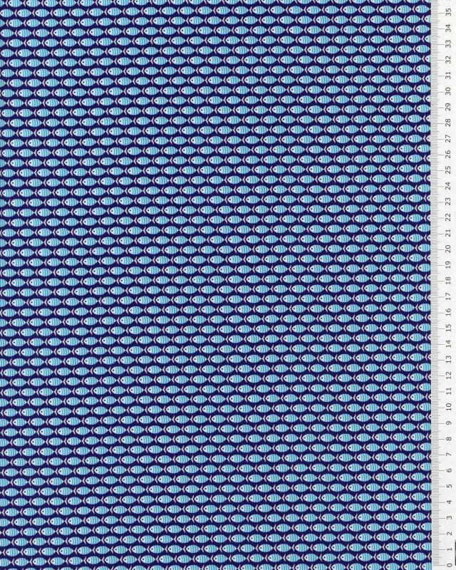 Cotton poplin small fish Navy Blue - Tissushop