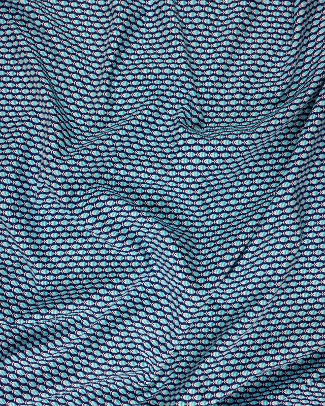 Popeline de coton petits poissons Bleu Marine - Tissushop