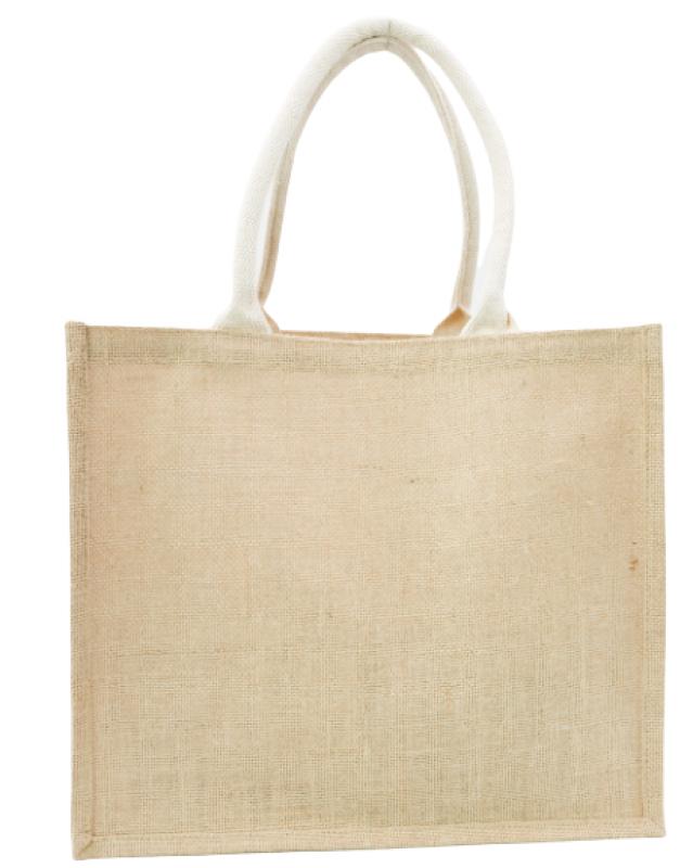 Petit Sac Shopping Bag en Toile de Jute anses blanches Naturel - Tissushop