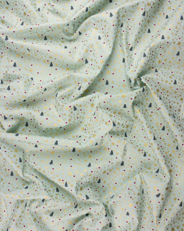 Christmas cotton poplin fir tree and star Almond Green - Tissushop