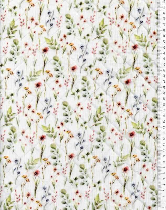 Double gaze matelassée Fleurs champêtre digitale - Tissushop