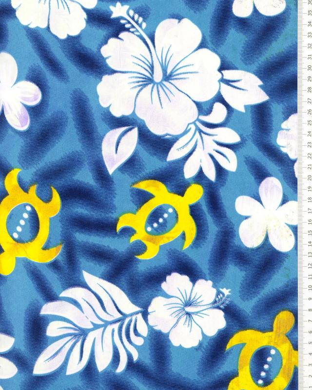 Tissu Polynésien HONU Bleu Turquoise - Tissushop