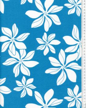 Tissu Polynésien TIARE Bleu Turquoise - Tissushop