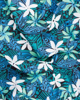 Polynesian fabric TIARE Turquoise Blue - Tissushop