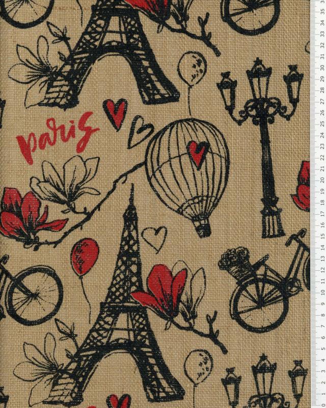 Paris printed hessian clothe laminated Natural - Tissushop