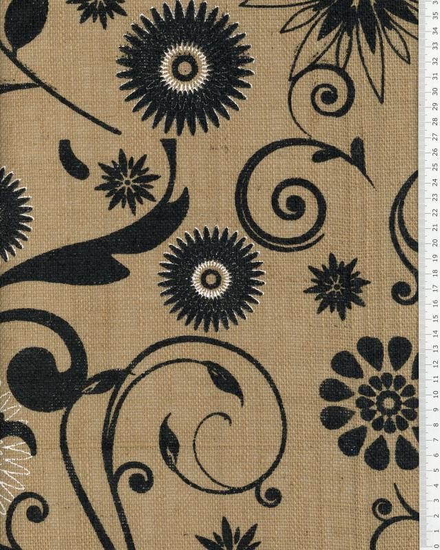 Mandala printed hessian clothe laminated Natural - Tissushop