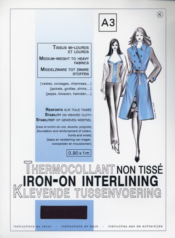 Iron-on nonwoven interfacing - Medium & heavyweight fabrics Black - Tissushop