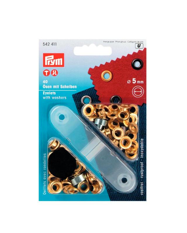 Eyelets with washers 5mm Prym (x40) Gold - Tissushop