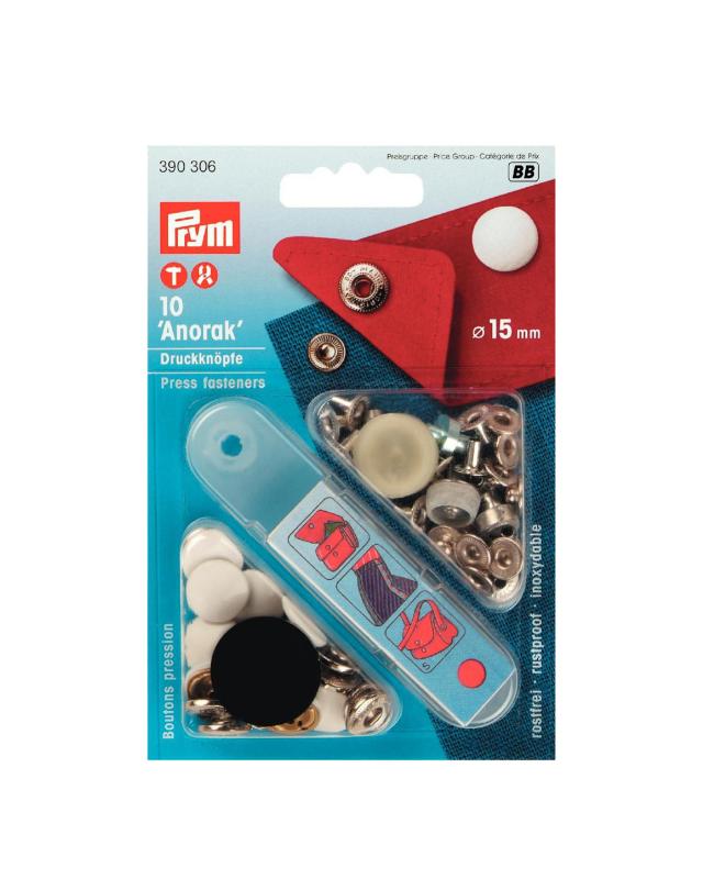 Kit boutons pression spécial anorak 15mm Prym Blanc - Tissushop