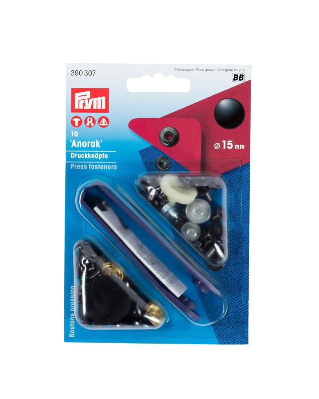 Kit boutons pression spécial anorak 15mm Prym Noir - Tissushop