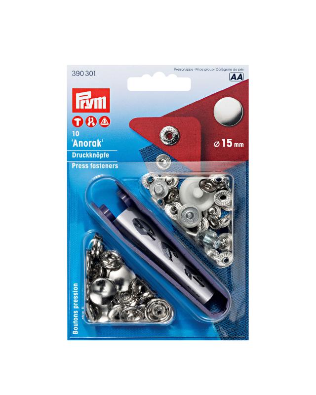 Kit boutons pression spécial anorak 15mm Prym Argent - Tissushop