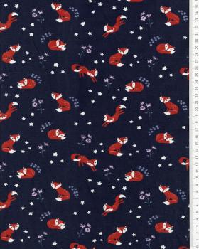 Jersey flowers and foxes Navy Blue - Tissushop