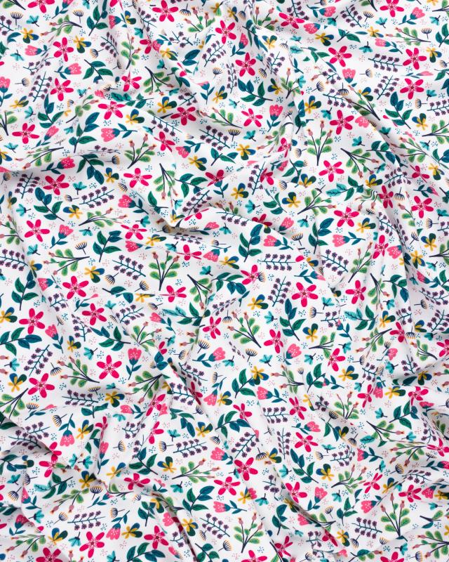 Jersey Small pink flowers on a background White - Tissushop