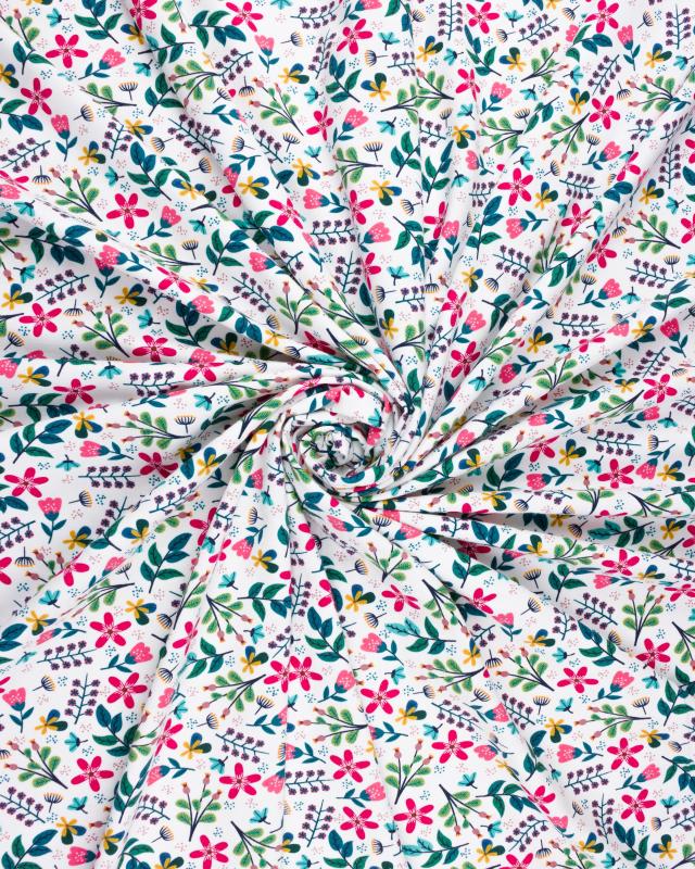 Jersey Small pink flowers on a background White - Tissushop