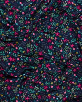 Jersey Small pink flowers on a background Navy Blue - Tissushop