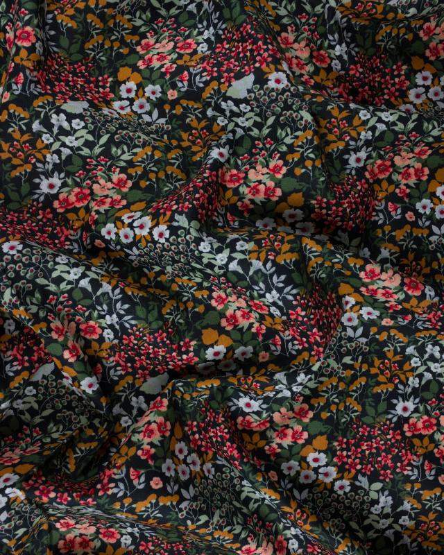 Popeline de coton champs de fleurs Noir - Tissushop