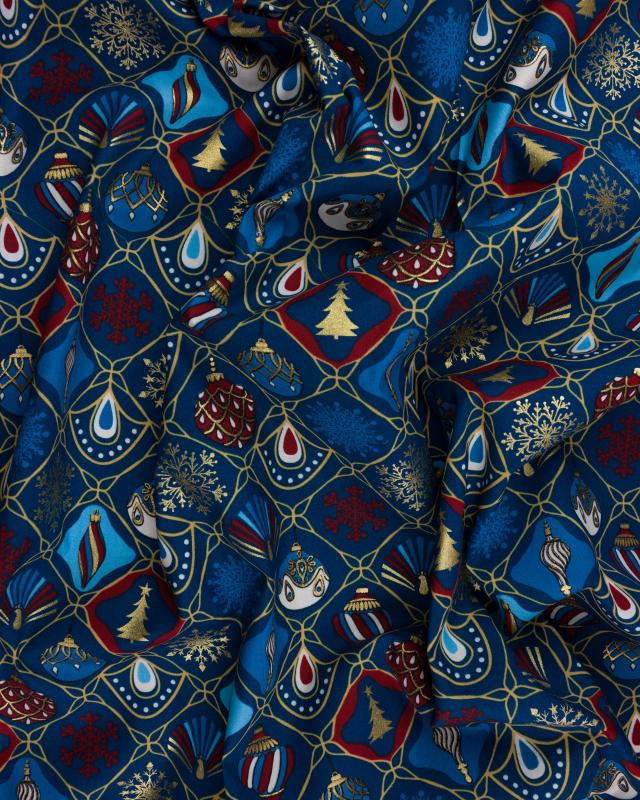 Cotton popelin Christmas grid Blue - Tissushop