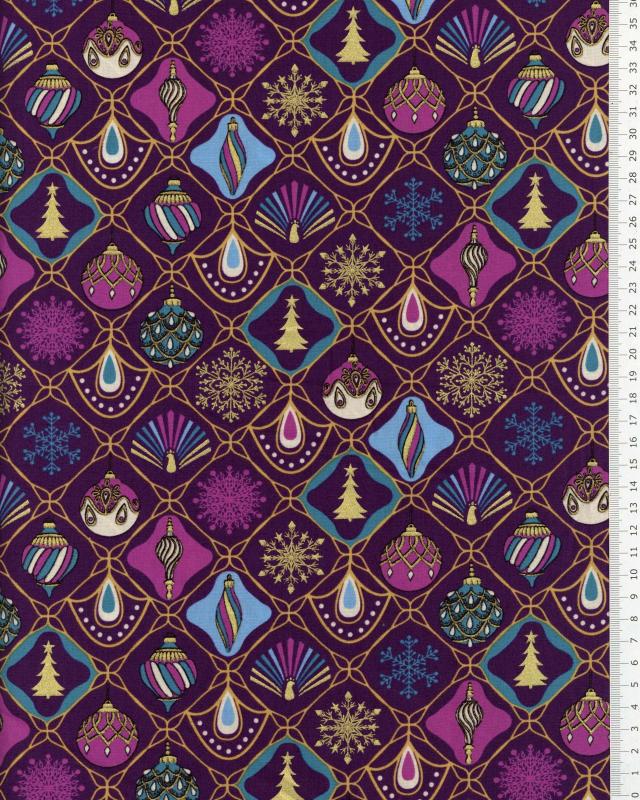 Cotton popelin Christmas grid Purple - Tissushop