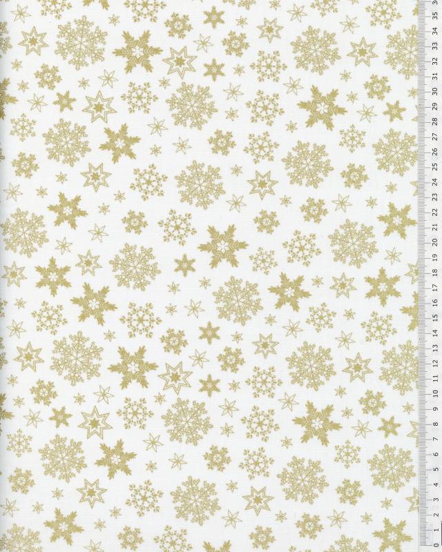 Golden Cotton popelin Christmas snowflakes Ivory - Tissushop