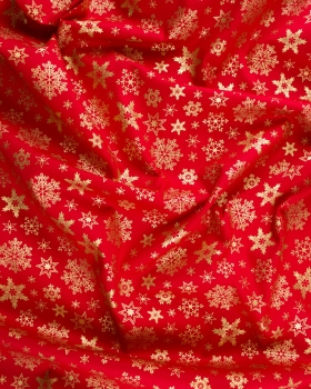 Golden Cotton popelin Christmas snowflakes Red - Tissushop