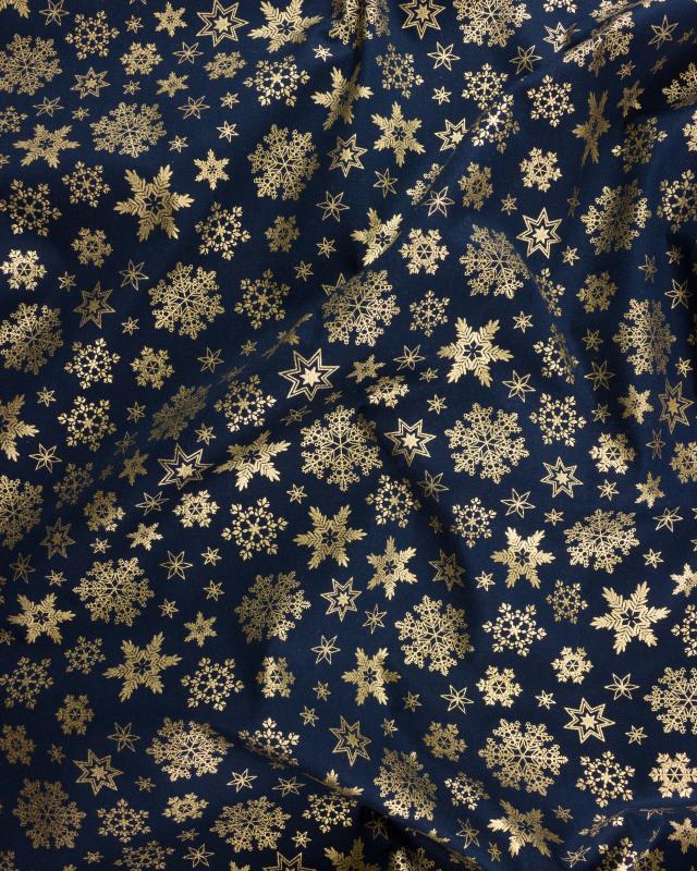 Golden Cotton popelin Christmas snowflakes Blue - Tissushop