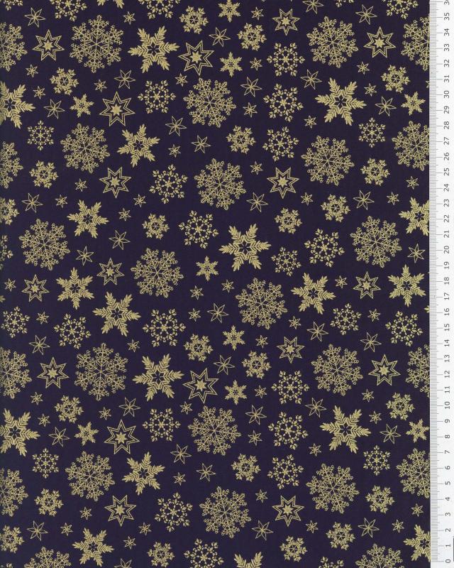 Golden Cotton popelin Christmas snowflakes Blue - Tissushop