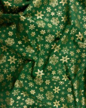 Golden Cotton popelin Christmas snowflakes Green - Tissushop