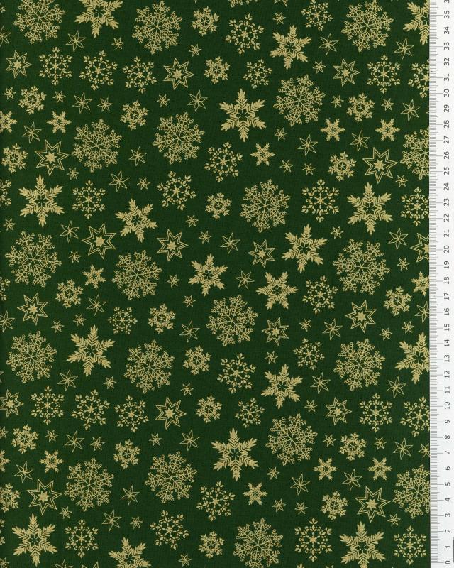 Golden Cotton popelin Christmas snowflakes Green - Tissushop