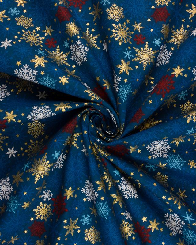 Cotton popelin Christmas multicolor snowflakes Blue - Tissushop