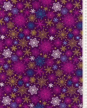 Cotton popelin Christmas multicolor snowflakes Purple - Tissushop