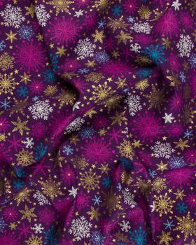 Popeline de coton flocons multicolores Violet - Tissushop