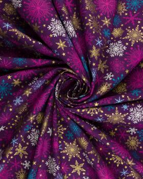 Cotton popelin Christmas multicolor snowflakes Purple - Tissushop