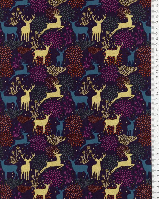 Cotton popelin deer Navy Blue - Tissushop