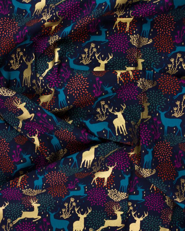 Cotton popelin deer Navy Blue - Tissushop