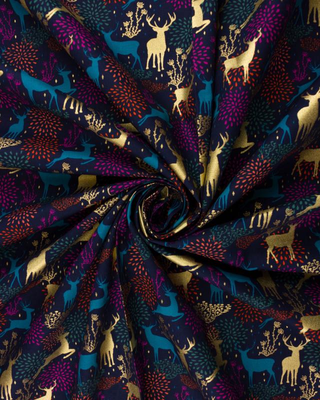 Cotton popelin deer Navy Blue - Tissushop