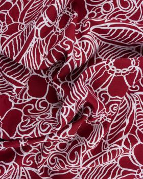 Toile de lin lavé imprimé floral en 150cm Rouge - Tissushop