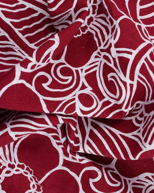 Toile de lin lavé imprimé floral en 150cm Rouge - Tissushop