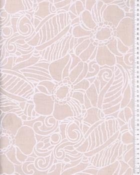 Toile de lin lavé imprimé floral en 150cm Rose Poudré - Tissushop