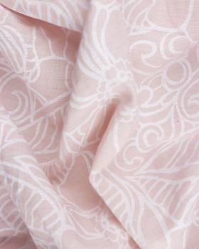 Toile de lin lavé imprimé floral en 150cm Rose Poudré - Tissushop