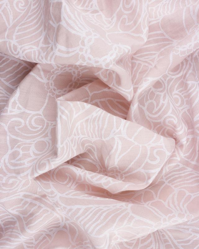Toile de lin lavé imprimé floral en 150cm Rose Poudré - Tissushop