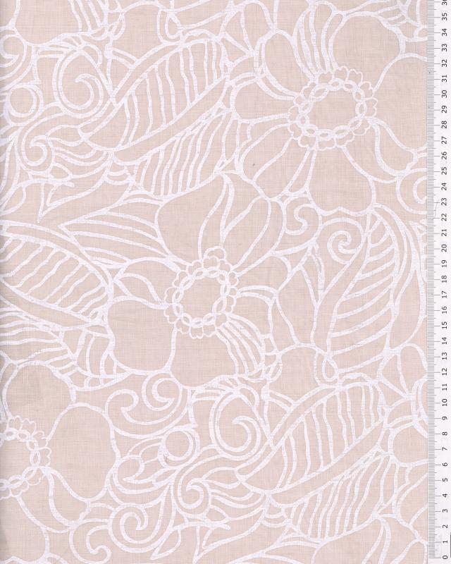 Toile de lin lavé imprimé floral en 150cm Rose Poudré - Tissushop