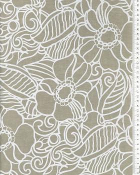 Toile de lin lavé imprimé floral en 150cm Perle - Tissushop