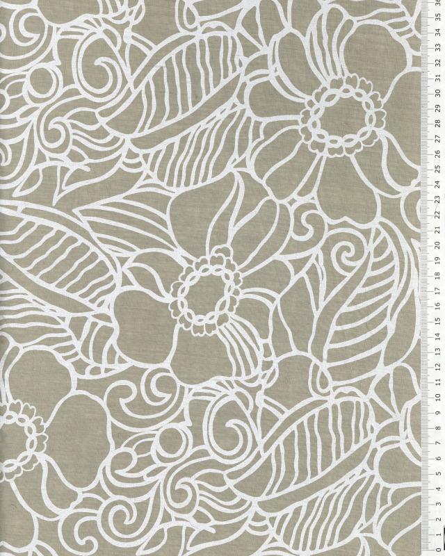 Toile de lin lavé imprimé floral en 150cm Perle - Tissushop