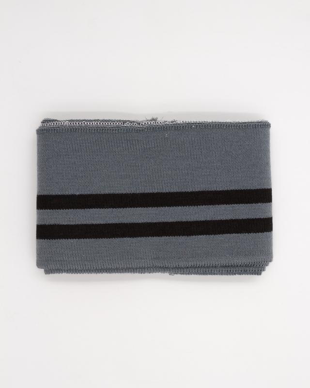 Black double stripe cuff fabric 80 cm / 6 cm Grey - Tissushop