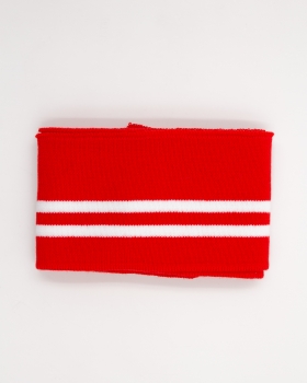 White double stripe cuff fabric 80 cm / 6 cm Red - Tissushop