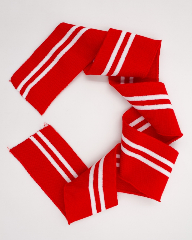 White double stripe cuff fabric 80 cm / 6 cm Red - Tissushop