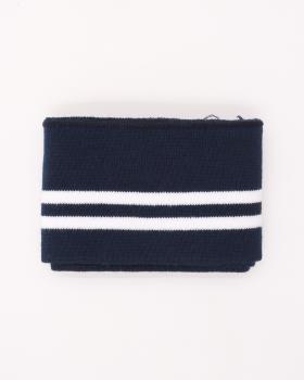 White double stripe cuff fabric 80 cm / 6 cm Navy Blue - Tissushop